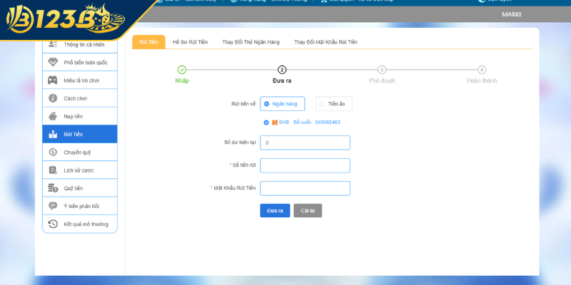 Tìm đến mục “rút tiền” trên trang chủ
